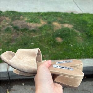 Steve Madden Tan Velvet Platform Slide Sandals